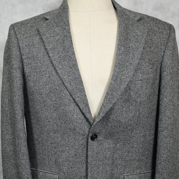 NEW Lands End Gray Herringbone Wool and Lambswool Sport Coat 40L